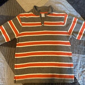Gymboree Boys Gray, White, and Orange Striped Zip Pullover